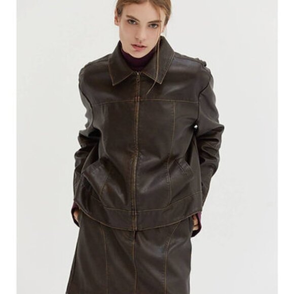 Java Vegan Distressed Leather Jacket - Picture 7 of 8